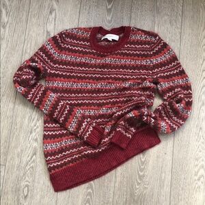 LOFT Red  Crewneck Sweater with orange and white Accents